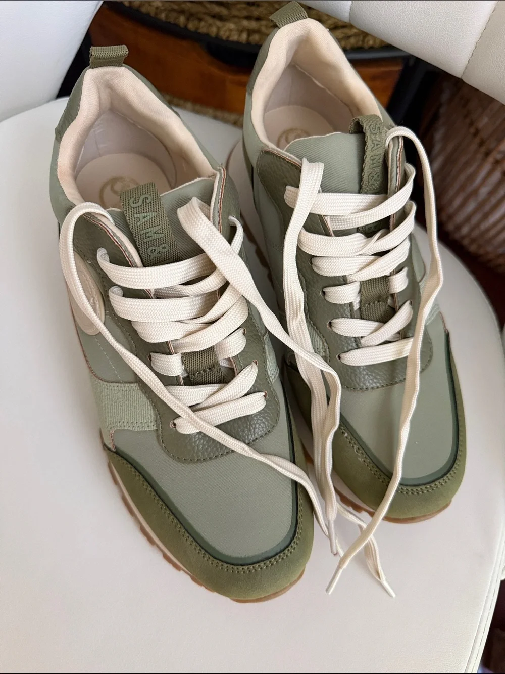 Sam & Libby Olive and Cream Women's Casual 7.5 Sneakers